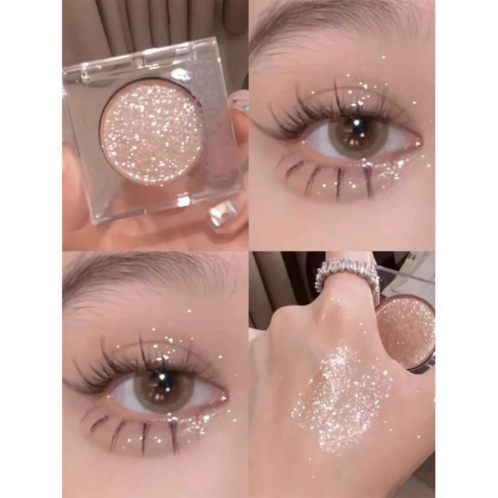 爆闪破碎牛郎！单色眼影截断提亮高光细闪金属感织女亮片金粉色茶