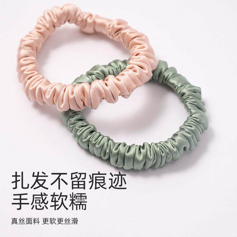 小号真丝小肠发圈女丸子头100%桑蚕丝绸发饰头发绳电话线皮筋