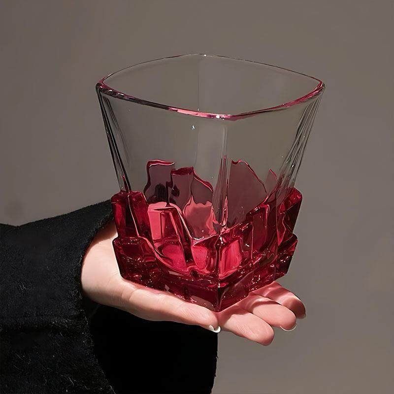 日本轻奢高档玫红冰块杯玻璃杯威士忌酒杯洋酒杯设计高级感喝水杯