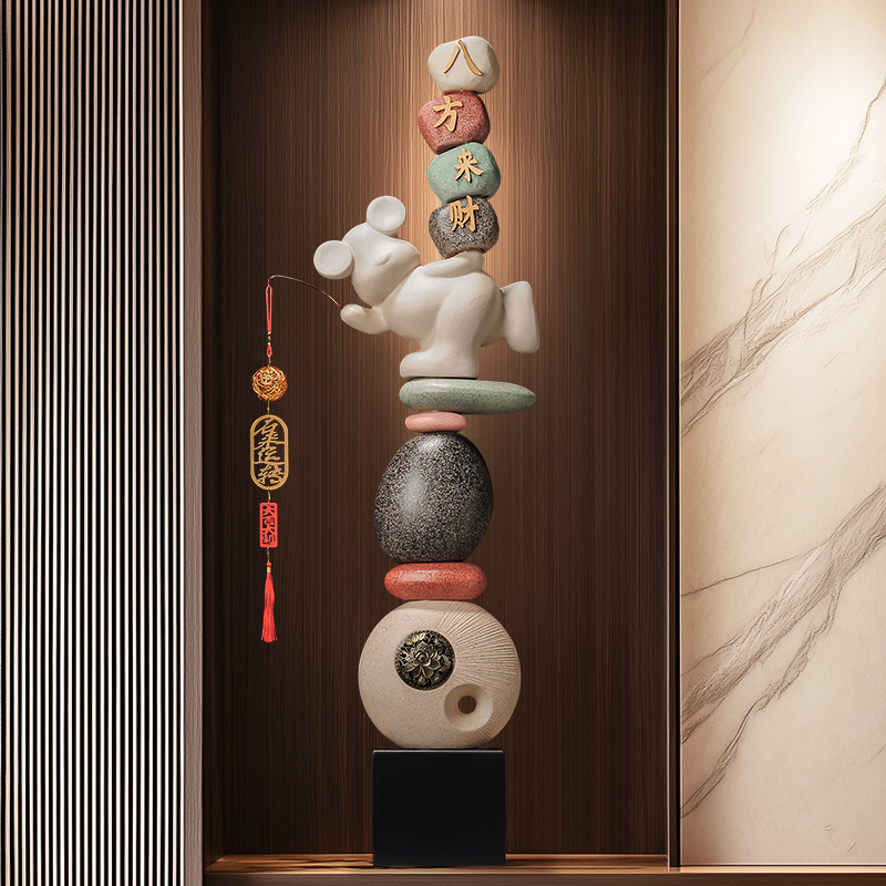 客厅八方来财石来运转头摆件办公室家居沙发电视柜旁大型落地装饰