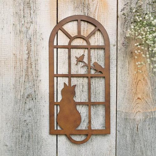 铁质做旧小猫窗户挂件 工艺挂件 铁质挂件 花园装饰60*25cm