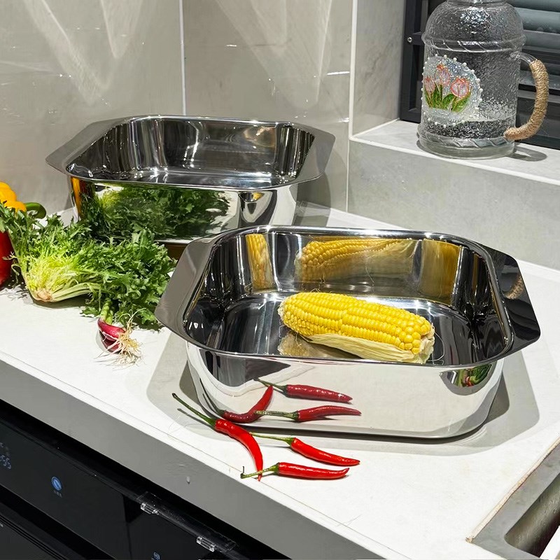 18-10不锈钢平底煎盘托盘备菜盘海鲜干锅电磁炉火锅盆水煮鱼盆