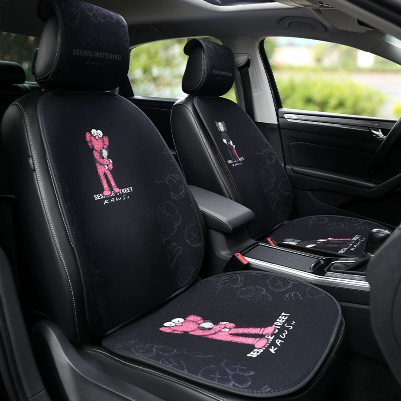 KAWS汽车坐垫夏季亚麻车用四季垫车内后排单片透气座椅垫防滑凉垫