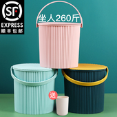 洗澡水桶凳塑料加厚可坐幼儿园家用浴室手提洗衣收纳桶带盖钓鱼桶