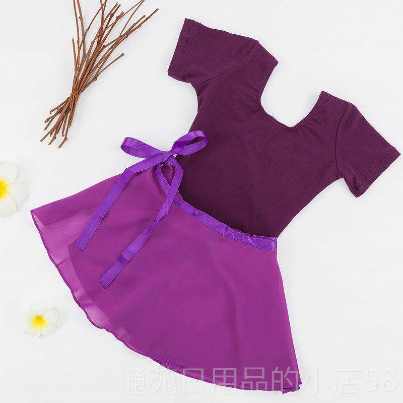 正品4儿演出纯棉短袖舞蹈功练服2件套芭舞雪纺纱裙童开档形体蕾考
