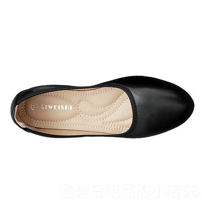 正品色平底单黑鞋女士职业皮鞋加绒工作圆头底上班鞋鞋工软装鞋妈