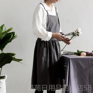 正品定logo围裙日式文覆古森系画室摆花艺制百褶裙系带棉麻艺工作
