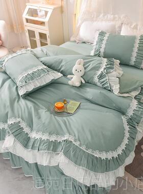 正品in纯s网红色四件套100全棉被套棉少女心公主风床上粉用品床裙