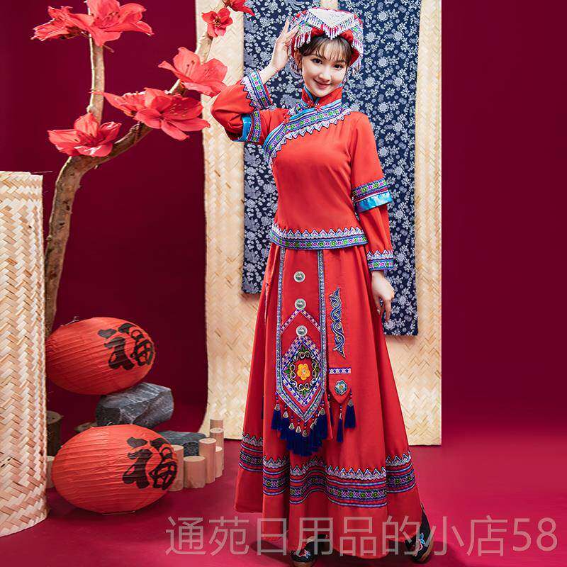 正品广演西壮族装女三月三服民族出服饰少数民族服装锦刺绣长裙壮
