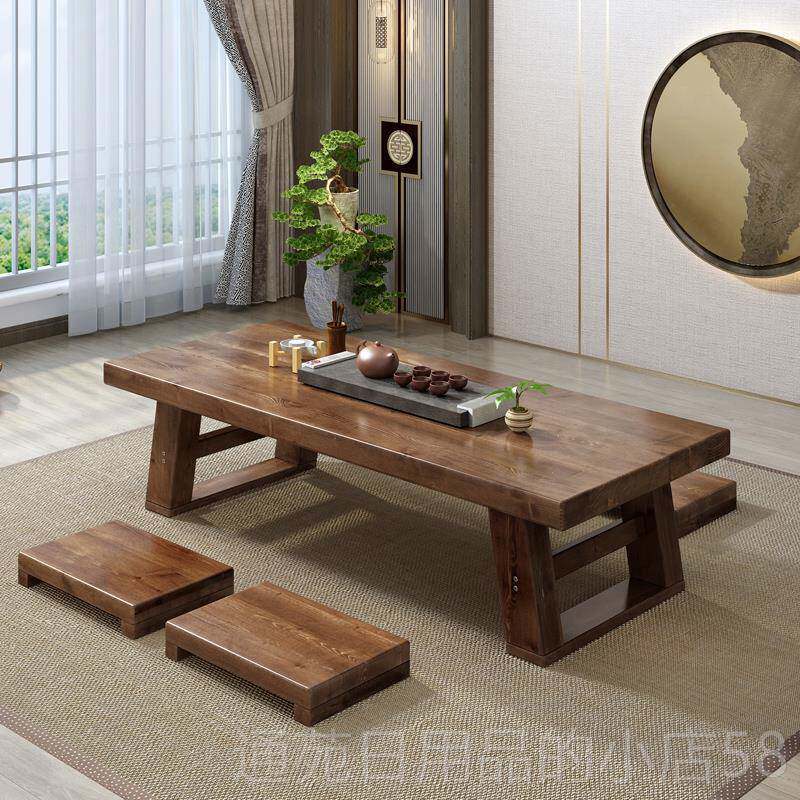 正品式茶几榻室榻米桌日子禅矮桌意实木卧坐地茶桌长条地桌阳台小