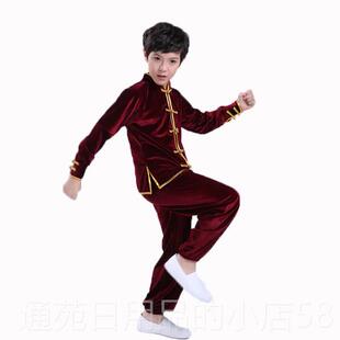 正品秋冬季儿童武术服加演金丝绒太极拳晨练服男女童练功服厚少表