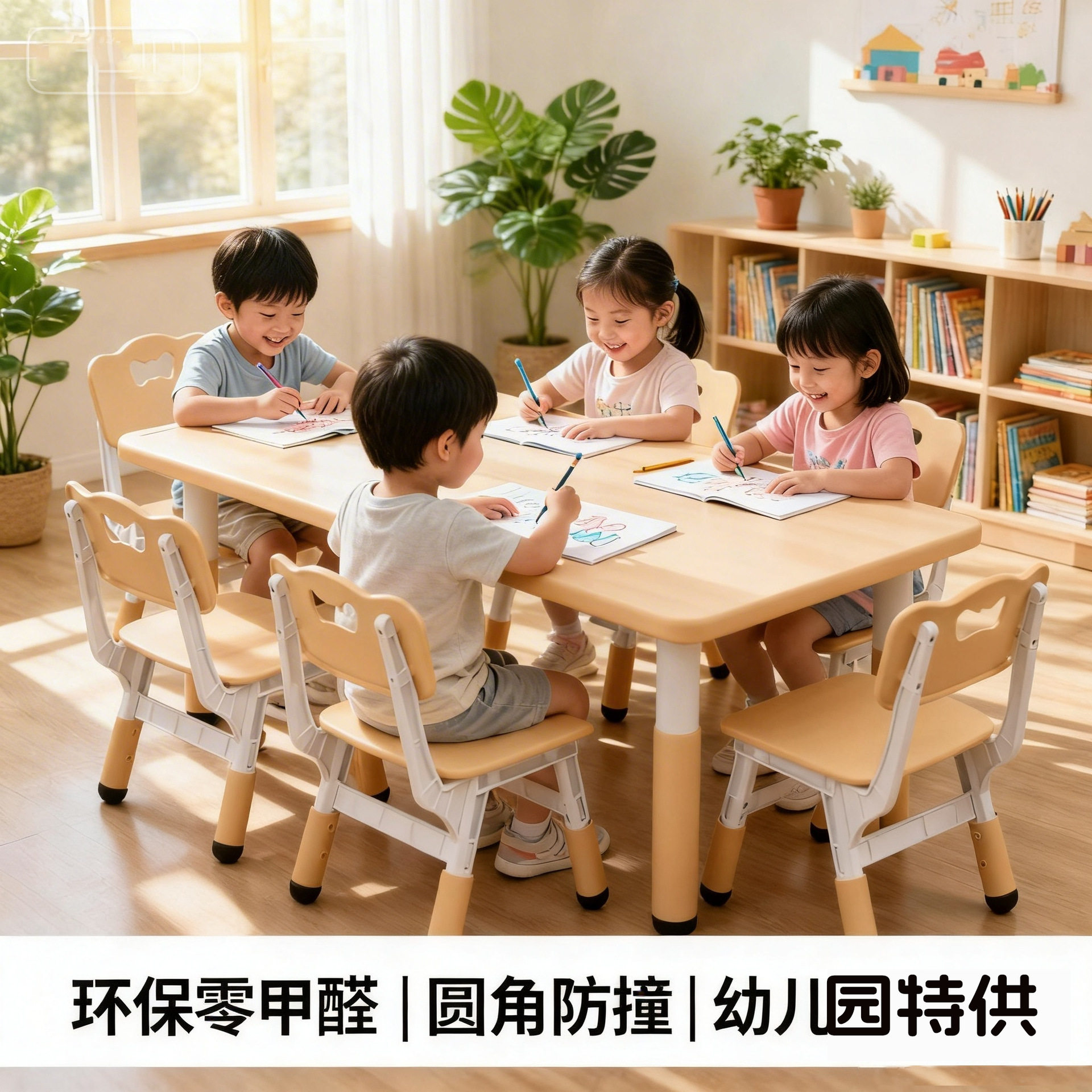 幼儿园桌椅塑料儿童长方桌可升降桌子带横梁早教课桌儿童餐桌椅