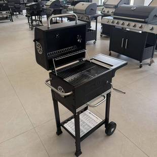 创户外 庭手推车烧烤炉方大院型烟熏烧烤架防意尘手拉盖多功能烤