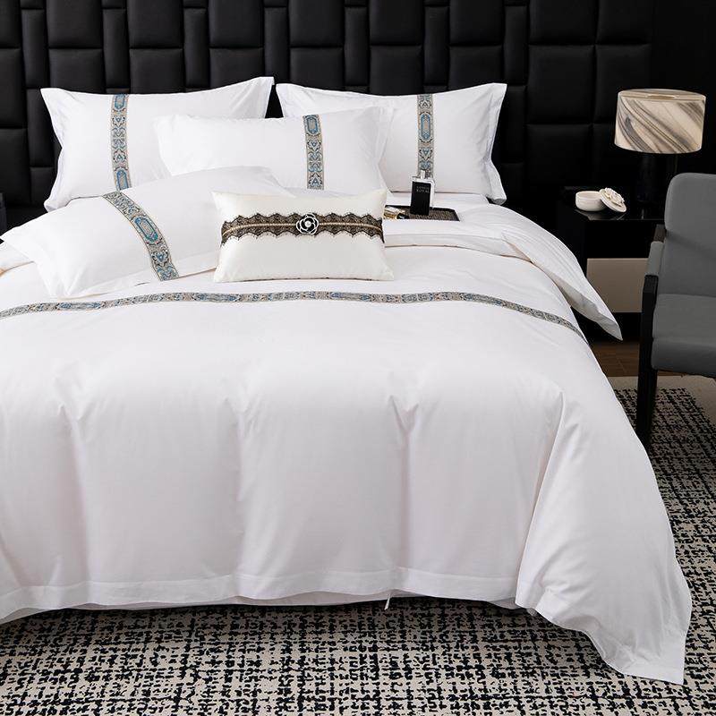 02爆款高支高密酒店2床白品四件套民宿风色zhonqian床单被子床笠5