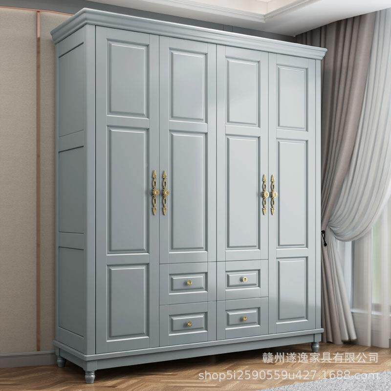 美式衣柜柜实木四门带抽衣柜简美式衣柜约现代经济家用大卧型室橱
