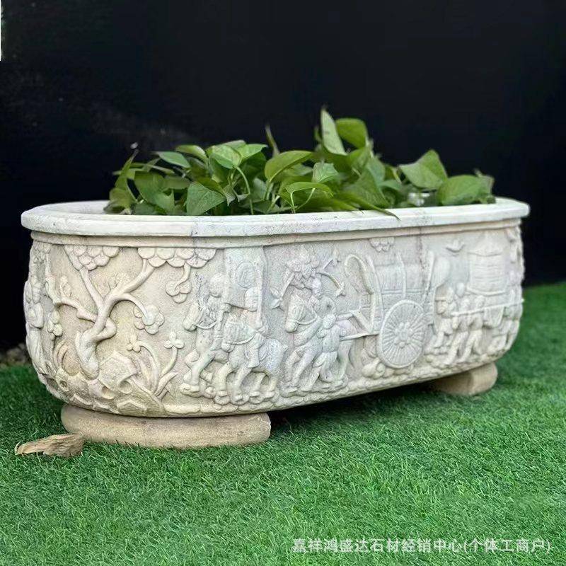 汉白石玉复古水景摆件家用庭-缸院老件石器摆装饰性雕水景鱼鱼池