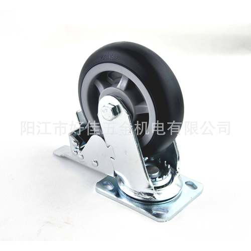 工6X2TPR弧1R50厂X50mm静弧面黑色TP音双刹脚轮