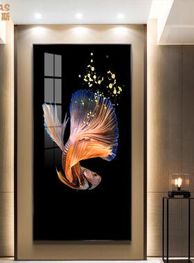 九鱼简图现代约入户关饰装画正对门走廊IXN过道玄挂画大气轻奢墙