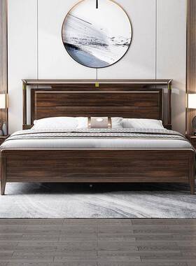 新中式乌木实木床主卧1.8米双人婚床金1XOS.5床单人床m中国风家具