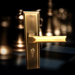 实简室约全9852铜加长锁芯内静音门锁黑色方型木门执手锁