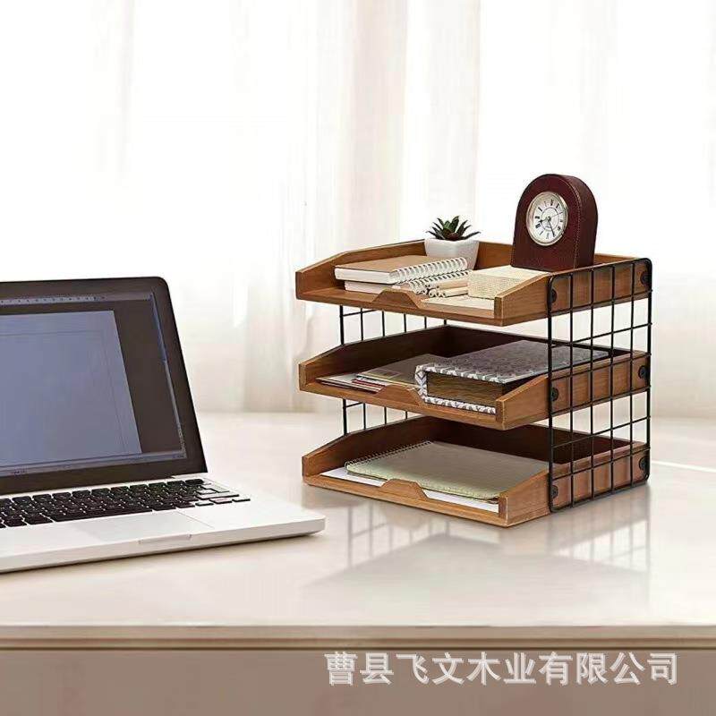 4863办公用品桌层面多置物架木质文件架木学生作业实本纳闹钟收架
