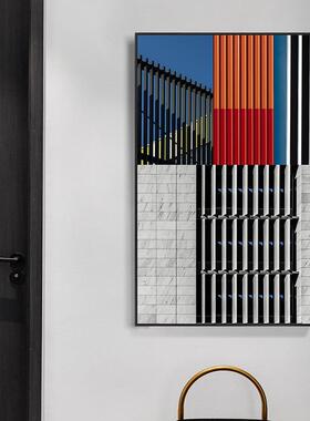 黑色系白现抽象几何客厅挂创画个性意S-509代书房建筑走廊尽头轻