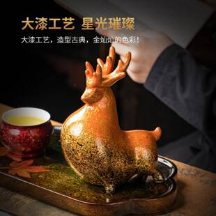 办福鹿门陶瓷工大漆鹿摆件家居客厅公室盈桌UXM面装饰艺品