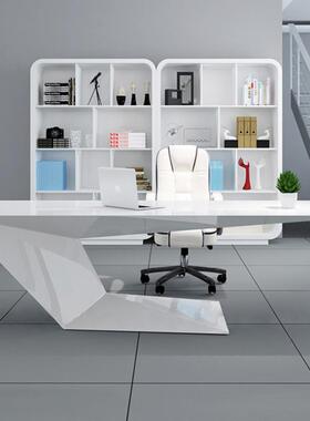 时尚白色办公桌JS-BT220组合烤异形老板桌总裁桌创漆意大台经理椅