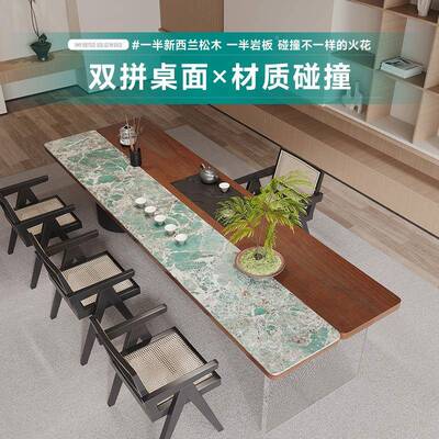 202双5高岩端奢绿板实木拼茶桌大型茶SF-82870台嵌入式一体烧水轻