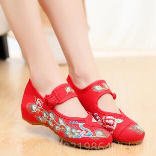 正品儿童花鞋北京布老鞋女童汉服鞋民族风绣古装跟中国风坡表演出
