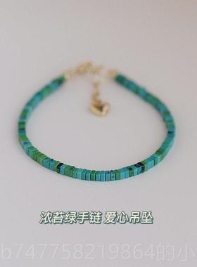 正品925银极细珠手炼古众风首饰覆古清小新绿色女小手镯串轻奢高