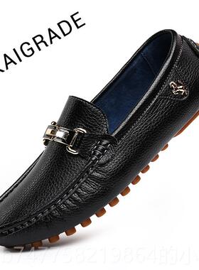 正品202新款豆豆男真鞋皮软底白色男士休闲皮鞋韩版4懒人男鞋驾车