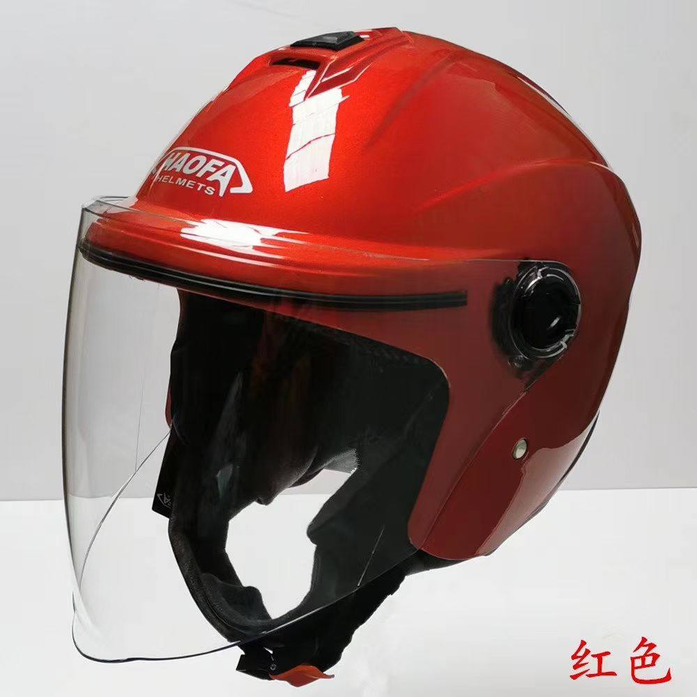 四季头盔电动车头盔男女春秋冬半盔保暖加厚围脖防风防雨加长镜片