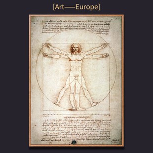 哈默手稿达芬奇装饰画欧式壁画覆古怀旧挂画人体油画维特鲁威人