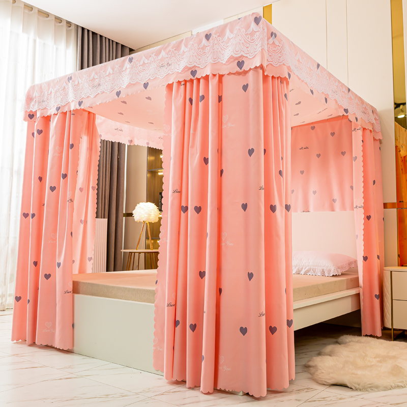 家用卧室床帘蚊帐一体式遮光挡风加厚保暖防尘公主风落地大床