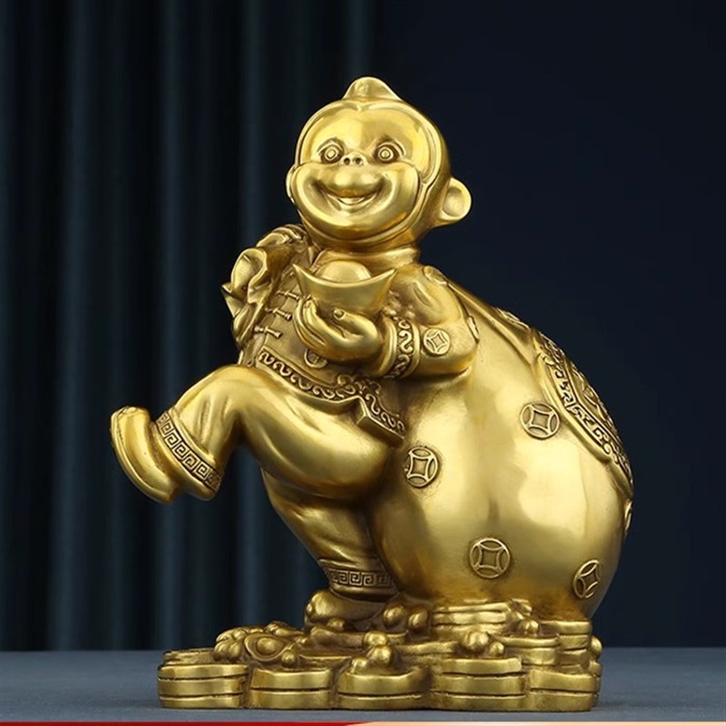 黄铜猴摆件工艺品十二生肖猴年装饰品办公桌客厅家居摆设开业礼品
