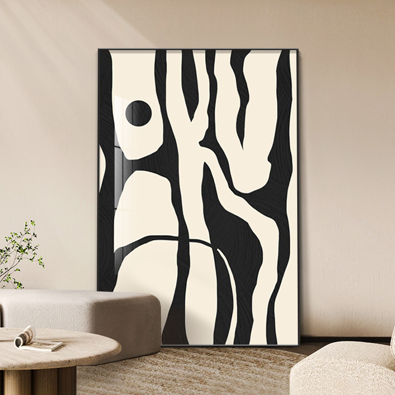 侘寂风客厅沙发背景墙装饰画现代简约落地画黑白抽象玄关卧室挂画