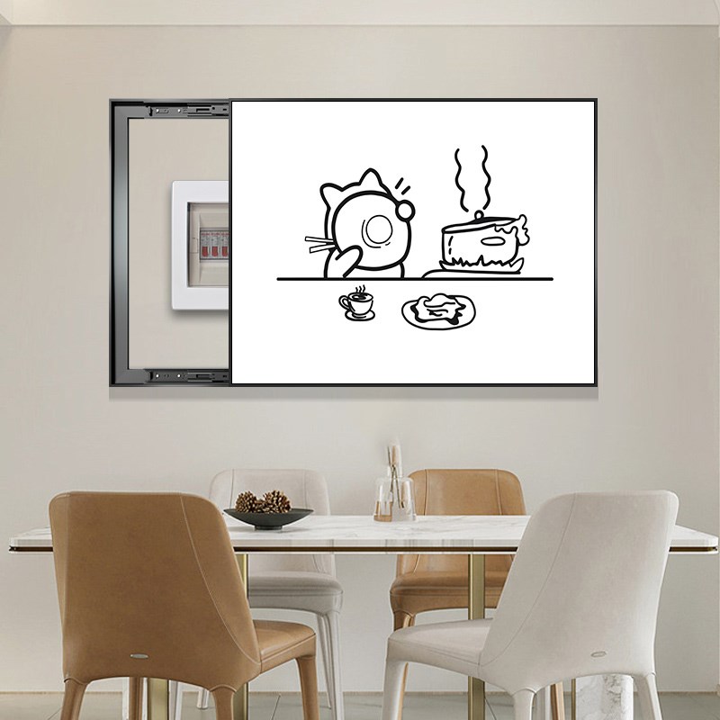 纯色黑白猫电表箱装饰画现代简约餐厅配电箱电闸盒遮挡挂画免打孔