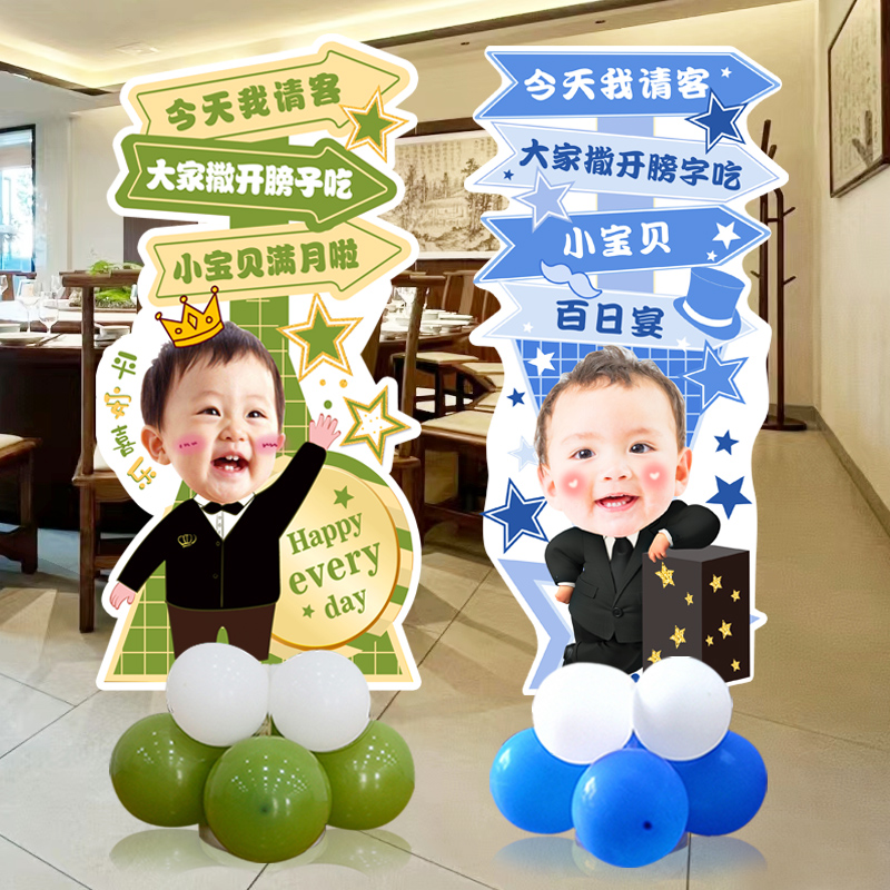 迎宾牌宝宝生日周岁布置男孩百日宴装饰百天30满月背景墙kt板定制