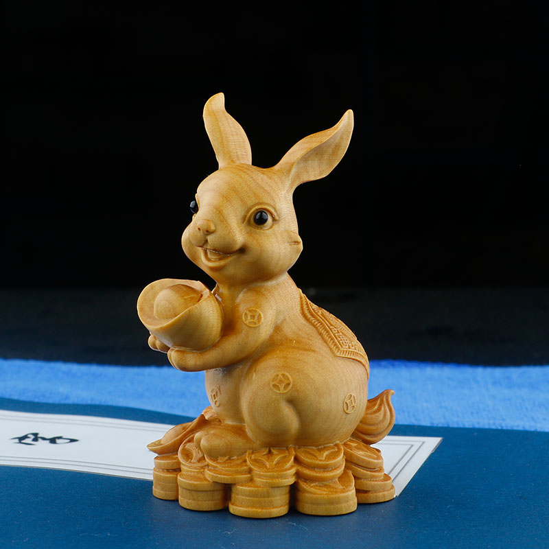 小叶黄杨木雕生肖兔子手把件男盘玩实木文玩工艺礼品摆饰招财进宝
