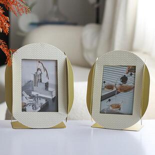 CUL轻奢交织皮革相框板样宿间店卧室民创酒意家居床头柜相架软装