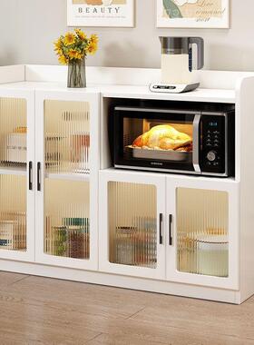 小户型实木餐边柜置物架ECF门落地多波层烤箱微炉钉玻璃制架子