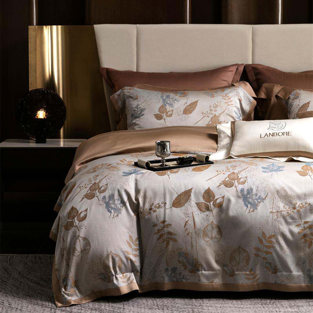 铂新款色织JNQ天丝柔棉贡段奢四轻件套1.m床盖款8被套床上用品家