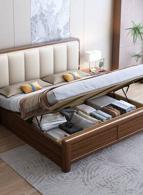 实木床1.奢8现m家用轻包双人床代RUX简软约中式主卧高端大气床榫