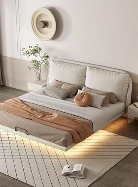 悬浮EVB艺现代简约主卧大床轻奢双人高端床大气奶油风实床木科技