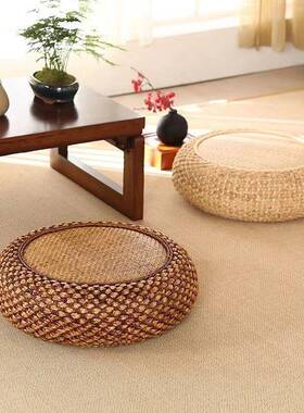 藤蒲团榻草家用地上坐垫加厚圆形茶编几榻米日式纯tH2WH201色坐编