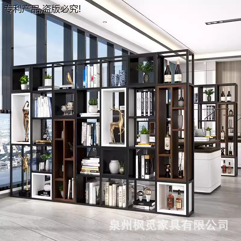 书架落地新中式多宝阁书柜办公室屏风装饰架客厅铁艺隔断墙置物架