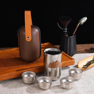 高档纯钛具鹰嘴壶套装户外营双滤层茶杯便携茶过77133泡茶器钛杯