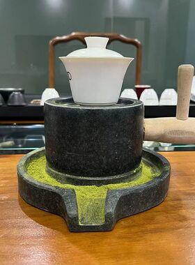 天然青石家用小石磨磨茶手工斗茶具抹茶石磨宋代点茶小型石磨盘