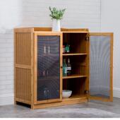 边楠竹透房气碗柜餐柜中式 厨置物架微波炉柜HOU实木带门落地茶小